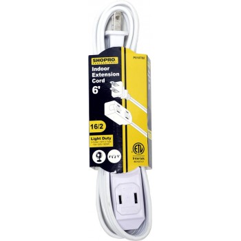 SHOPRO 6' 16/2 SPT-2 3-Outlet Indoor Extension Cord - White